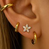 Marquise Flower Flat Back Stud Earrings in Solid 14k Yellow Gold