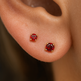 Garnet Cartilage Flat Back Stud Earrings in Solid 14k Yellow Gold
