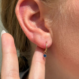 Hoop with Prong Set Sapphire Charm in Solid 14k Yellow Gold