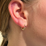 Ruby Beaded Hoop in Solid 14k Yellow Gold