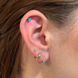 Turquoise Flat Back Stud Earrings Milgrain Set in Solid 14k Yellow Gold
