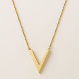 Chevron V Station Necklace Gold in Solid 14k Yellow Gold