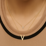 Chevron V Station Necklace Gold in Solid 14k Yellow Gold