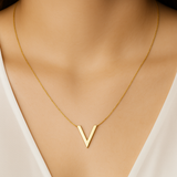 Chevron V Station Necklace Gold in Solid 14k Yellow Gold