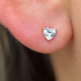 Stone Heart Flat Back Stud Earrings in Solid 14k Yellow Gold