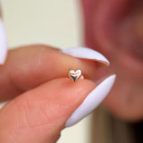 Minimalist Heart Flat Back Stud Earrings in Solid 14k Rose Gold