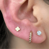 Gold Clover Flat Back Stud Earrings in Solid 14k Yellow Gold