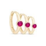 Ruby Huggie Bezel Set in Solid 14k Yellow Gold