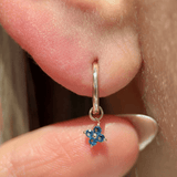 Hoop with Bezel Set Blue Topaz Charm in Solid 14k White Gold