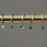 Hoop with Prong Set Emerald Charm in Solid 14k Yellow Gold