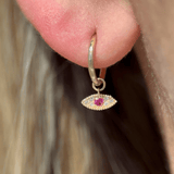 Hoop with Sapphire Evil Eye Charm in Solid 14k Yellow Gold