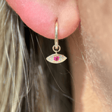 Hoop with Sapphire Evil Eye Charm in Solid 14k Yellow Gold