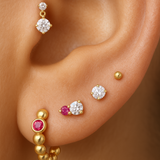 Double Diamond Drop Flat Back Stud Earrings in Solid 14k Yellow Gold