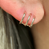 Triple Illusion Hoop Ball Back Huggie Stud in Solid 14k Rose Gold