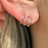 Triple Illusion Hoop Ball Back Huggie Stud in Solid 14k Rose Gold