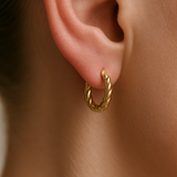 Twisted Rope Huggie Hoop in Solid 14k Yellow Gold