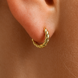 Twisted Rope Huggie Hoop in Solid 14k Yellow Gold
