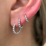 Bubble Beaded Hoop Earring in Solid 14k White Gold