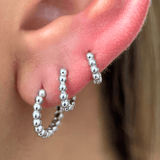 Bubble Beaded Hoop Earring in Solid 14k White Gold