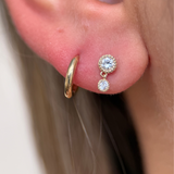 Double Diamond Drop Flat Back Stud Earrings in Solid 14k Yellow Gold