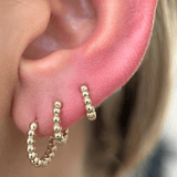Bubble Beaded Hoop Earring in Solid 14k Yellow Gold