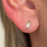 Leaf Flat Back Stud Earrings in Solid 14k Yellow Gold