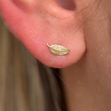 Leaf Flat Back Stud Earrings in Solid 14k Yellow Gold