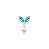 Blue Topaz Double Marquise Drop Flat Back Stud Earrings in Solid 14k Yellow Gold
