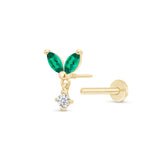Emerald Double Marquise Drop in Solid 14k Yellow Gold