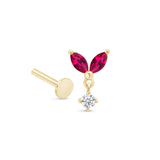 Ruby Double Marquise Drop Flat Back in Solid 14k Yellow Gold