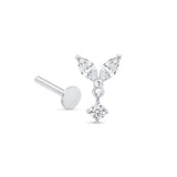 Double Marquise Gemstone Drop Flat Back Stud Earrings in Solid 14k White Gold