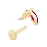 Ruby Double Marquise Flat Back Stud Earrings in Solid 14k Yellow Gold