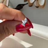 Marquise Angel Wing Flat Back Stud Earrings in Solid 14k White Gold