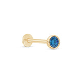 London Blue Topaz Flat Back Stud Earrings Milgrain Set in Solid 14k Yellow Gold