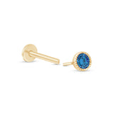 London Blue Topaz Flat Back Stud Earrings Milgrain Set in Solid 14k Yellow Gold
