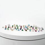 Gemstone Flat Back Stud Earrings Milgrain Set in Solid 14k White Gold