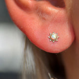 Solid 14k Gold Sunburst Opal Stud Earring