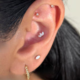 Solid 14k Gold Triple Marquise Opal Lotus Stud