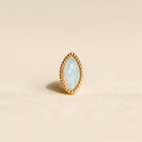 Solid 14k Gold Marquise Opal Milgrain Stud Earring