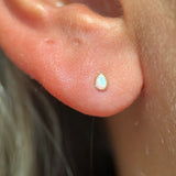 Solid 14k Gold Teardrop Opal Milgrain Stud Earring