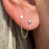 Solid 14k Gold Opal CZ Double Stud Chain Earring