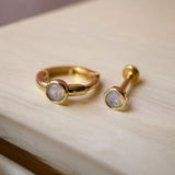 Bezel Set Opal Huggie in Solid 14k Yellow Gold