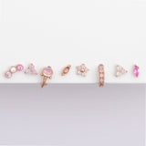 Pink Opal Trinity Cluster Flat Back Stud Earrings in Solid 14k Rose Gold