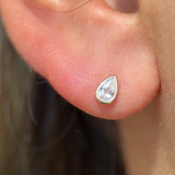 Pear Gemstone Flat Back Stud Earrings Bezel Set in Solid 14k Yellow Gold