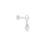 Pearl & Marquise Drop Flat Back Stud Earrings in Solid 14k White Gold