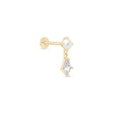 Pearl & Marquise Drop Flat Back Stud Earrings in Solid 14k Yellow Gold