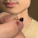 Black Diamond Cartilage Flat Back Stud Earrings in Solid 14k Yellow Gold