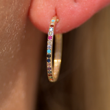 Rainbow Pavé Studded Hoop in Solid 14k Yellow Gold