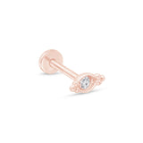 Beaded Marquise Diamond Evil Eye Flat Back Stud Earrings in Solid 14k Rose Gold