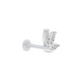 Marquise Gemstone Lotus Flat Back Stud Earrings in Solid 14k White Gold